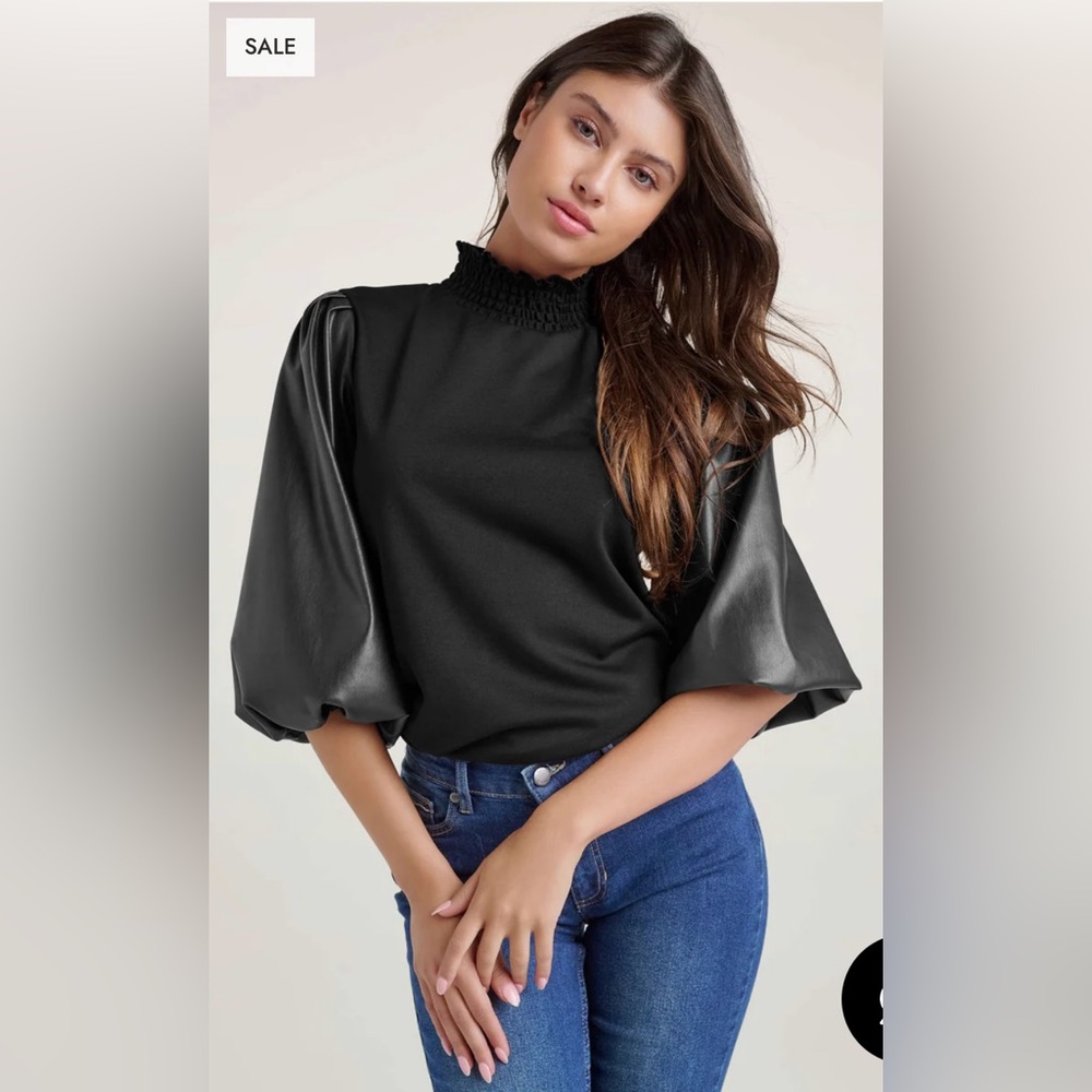 Venus faux leather mock neck top